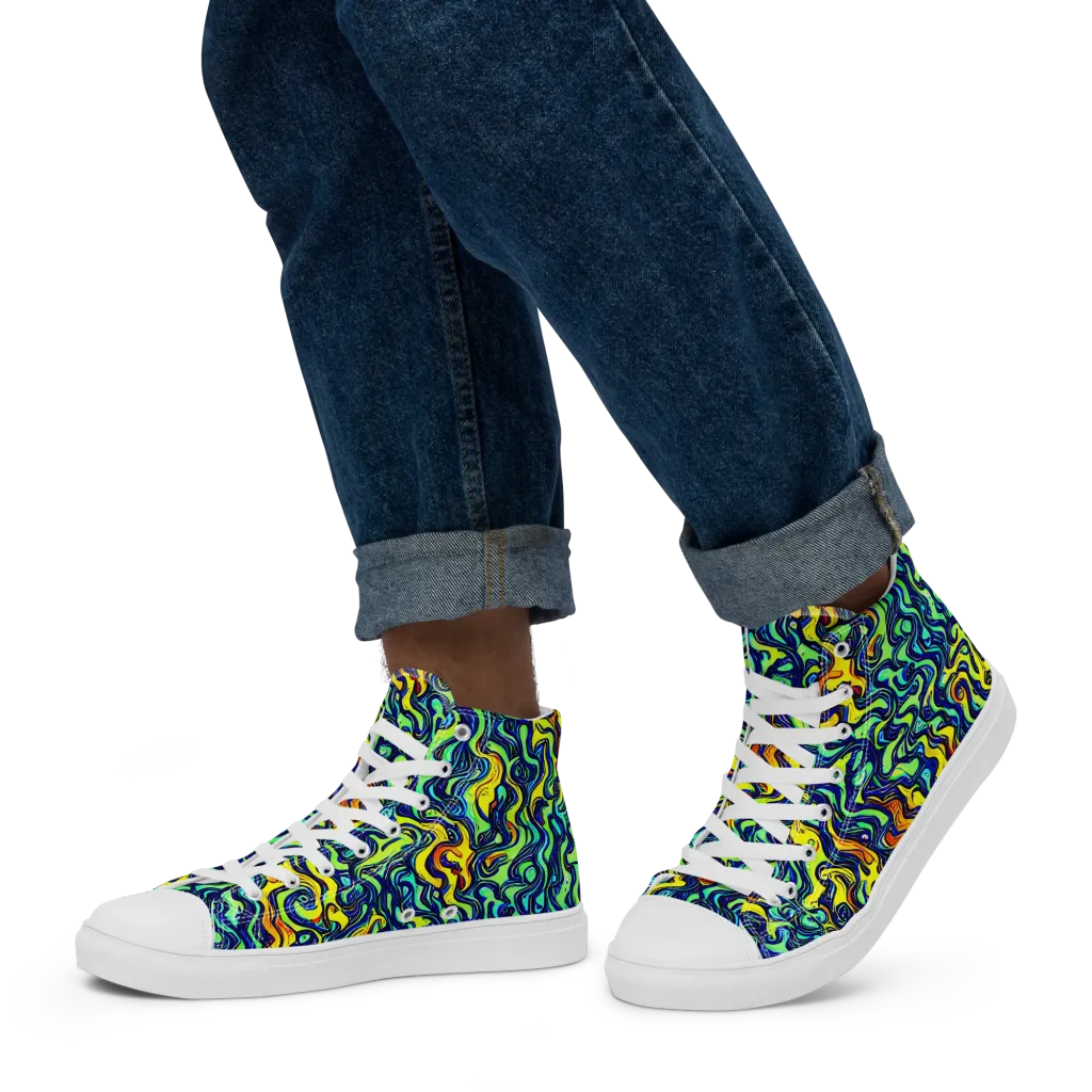 Electric Eel on Men's High Top Canvas Shoes — Left