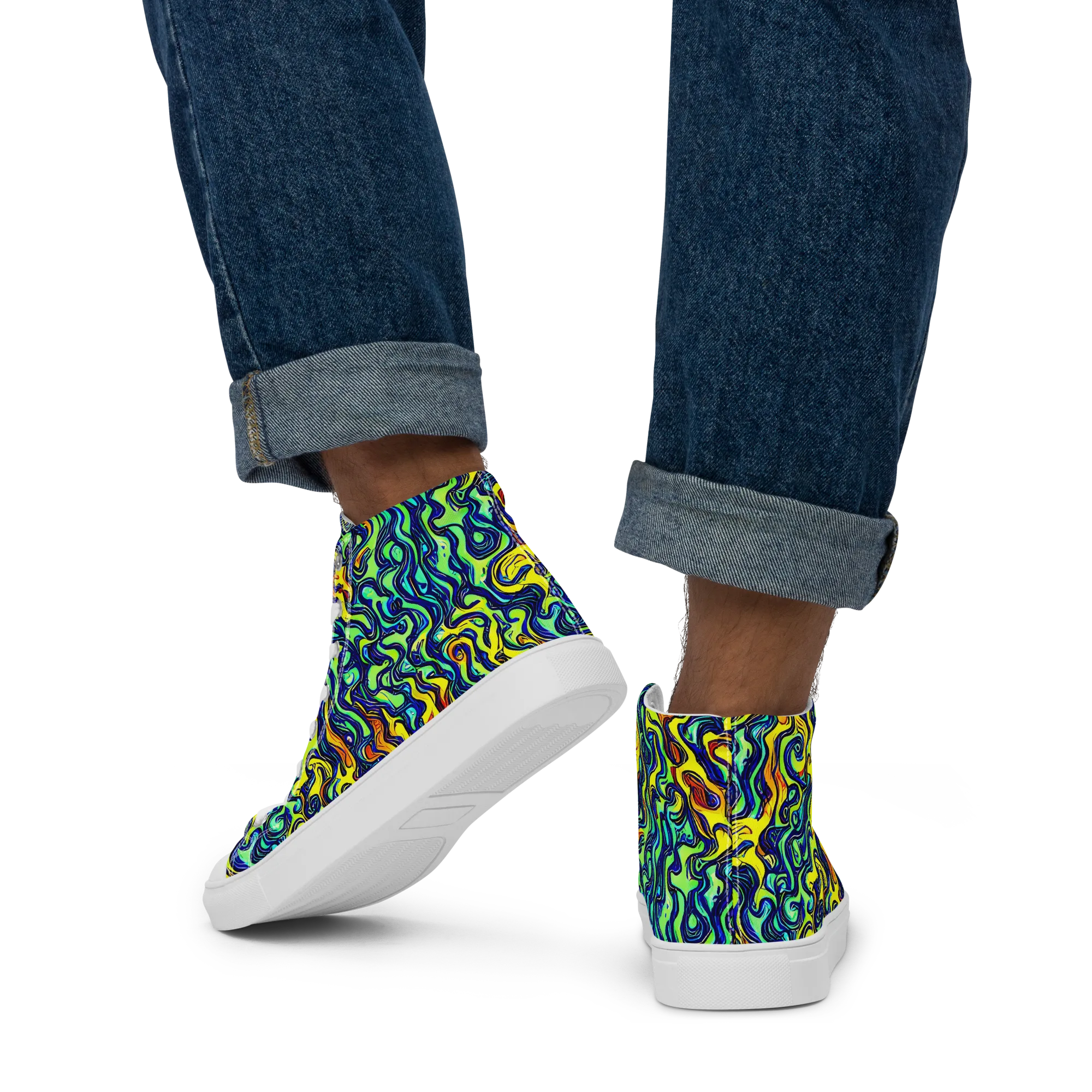 Electric Eel on Men's High Top Canvas Shoes — Back