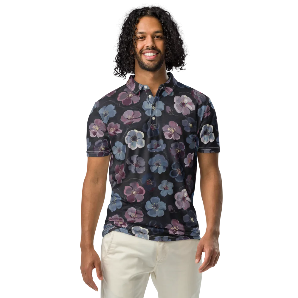 Dusky Florals on Men's Slim Fit Polo Shirt — Front