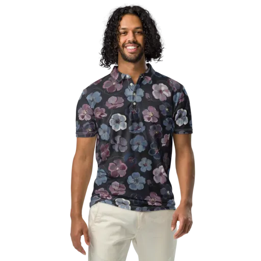 Dusky Florals on a Men's Slim Fit Polo Shirt