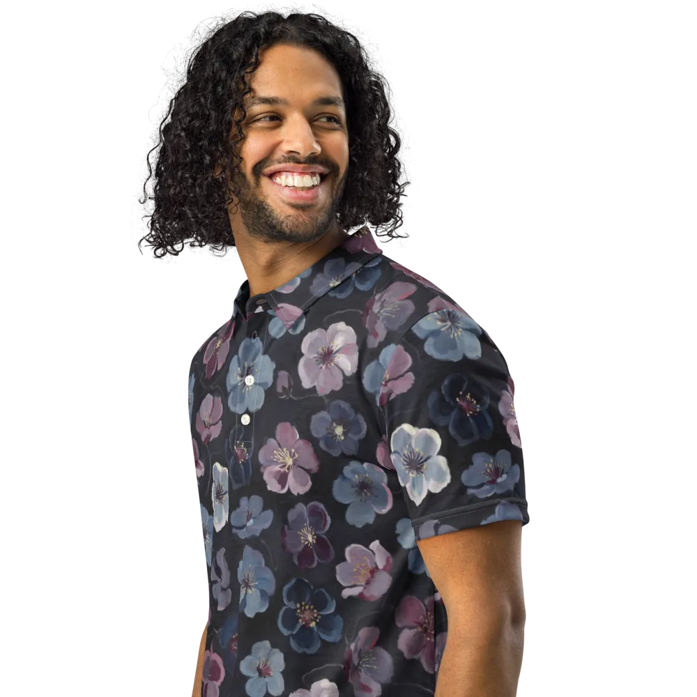 Dusky Florals on Men's Slim Fit Polo Shirt — Left Front