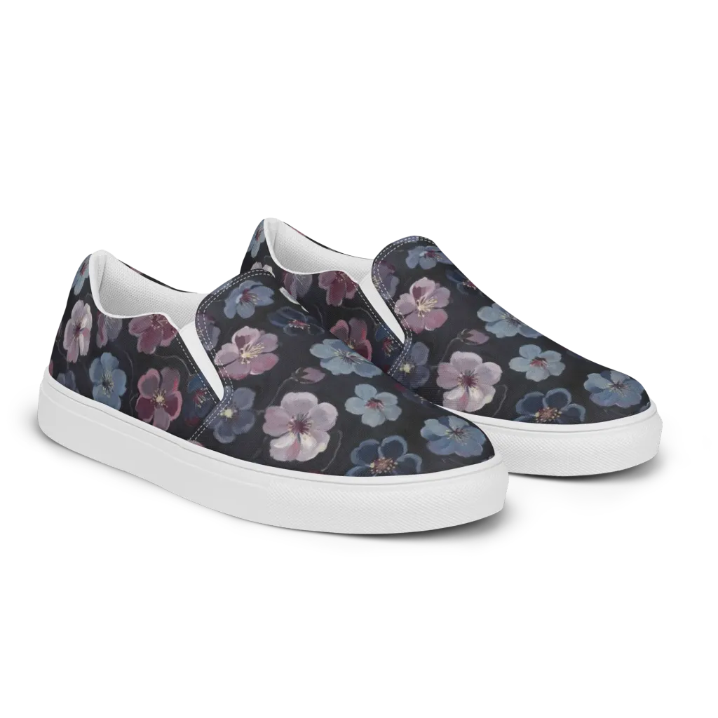 Dusky Florals on Women's Slip-On Canvas Shoes — Right Front