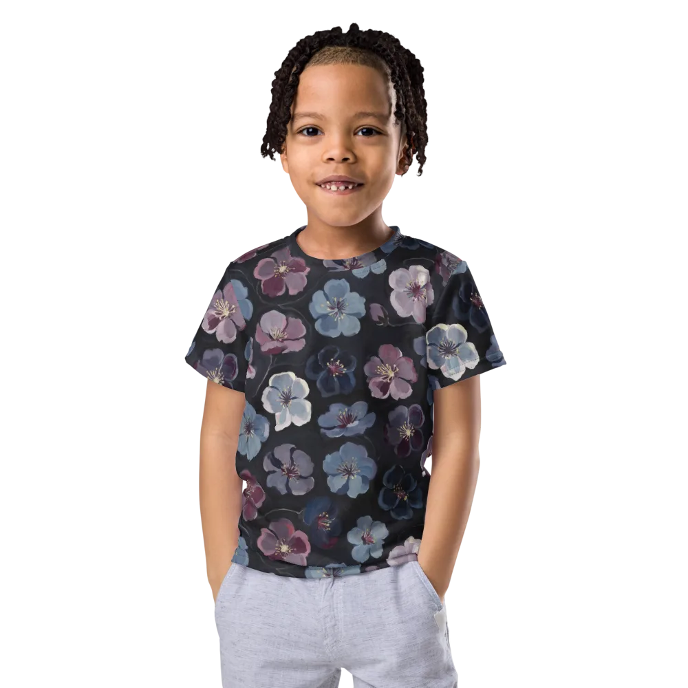 Dusky Florals on Kids Crew Neck T-Shirt — Front
