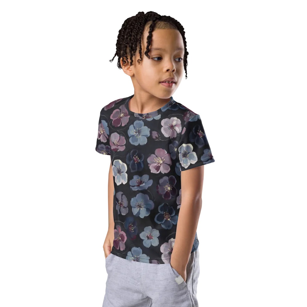 Dusky Florals on Kids Crew Neck T-Shirt — Left Front