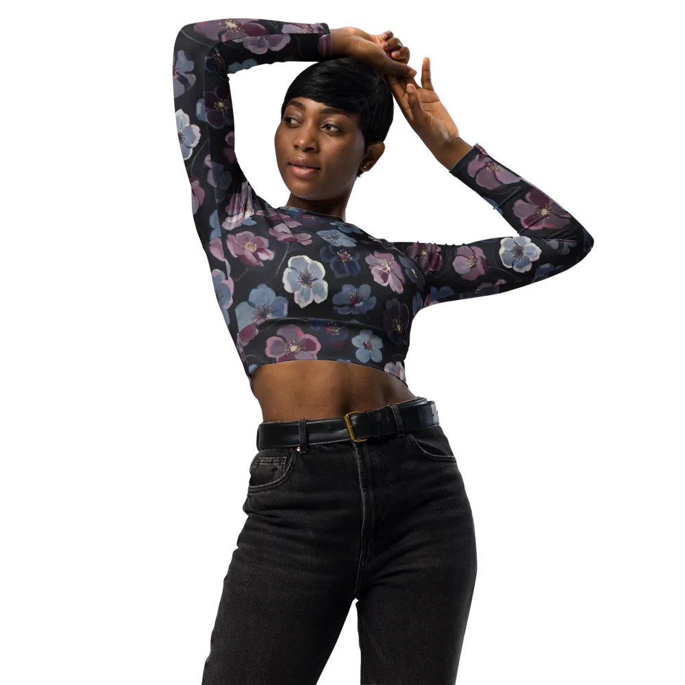 Dusky Florals on Long Sleeve Crop Top — Front