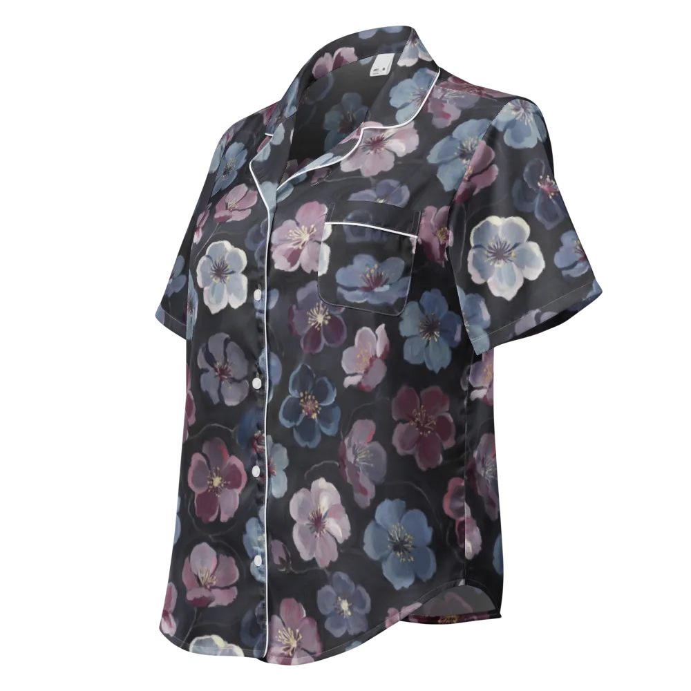 Dusky Florals on Women's Short Sleeve Pajama Top — Left Front