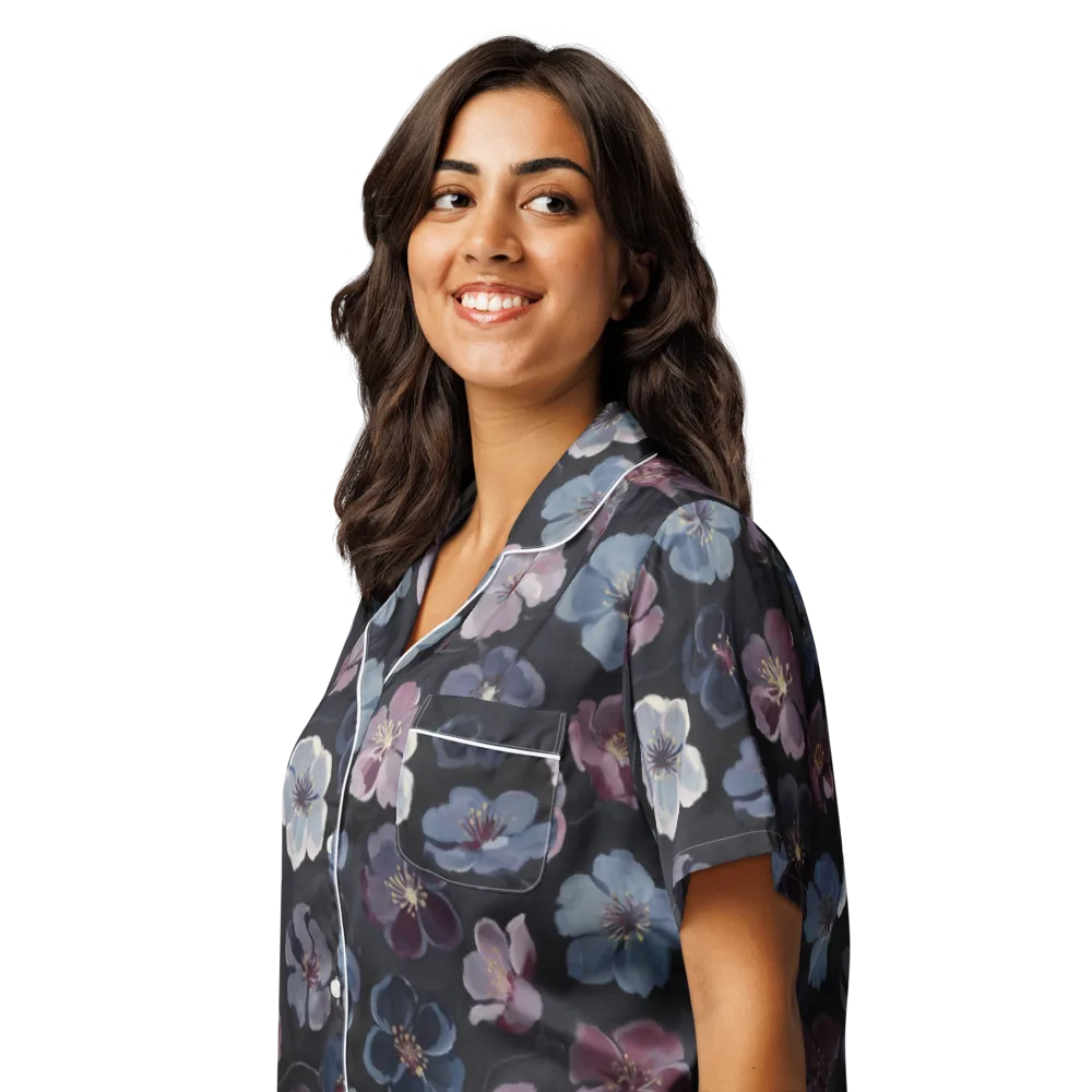 Dusky Florals on Women's Short Sleeve Pajama Top — Left Front