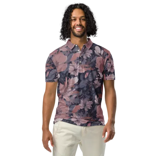 Moonlit Wildflower on a Men's Slim Fit Polo Shirt