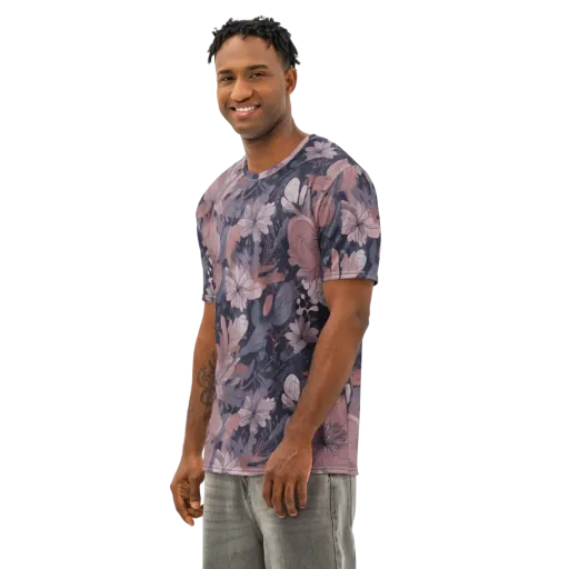 Moonlit Wildflower on a Men's Cotton Crew Neck T-Shirt