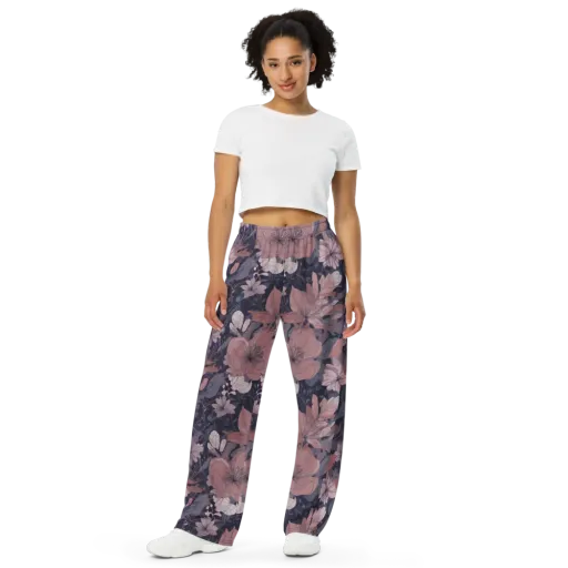 Moonlit Wildflower on a Wide-Leg Pants