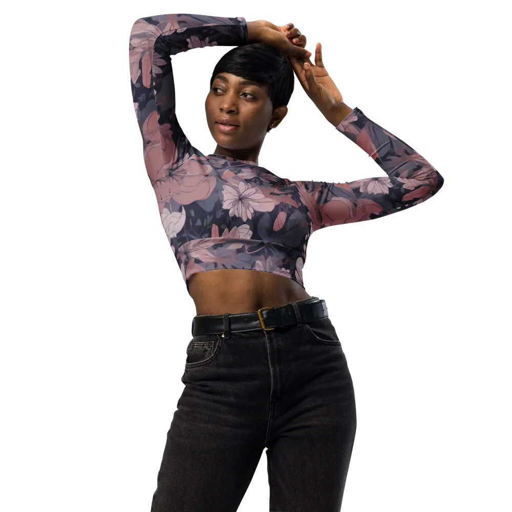 Moonlit Wildflower on Long Sleeve Crop Top — Front