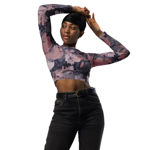 Moonlit Wildflower on a Long Sleeve Crop Top