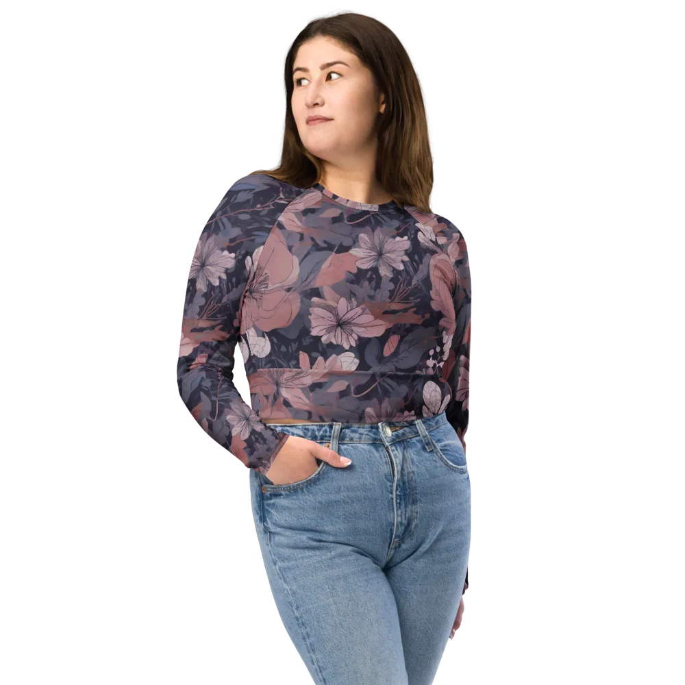 Moonlit Wildflower on Long Sleeve Crop Top — Front