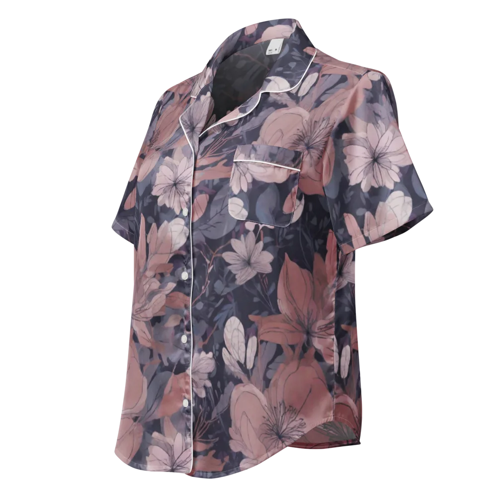 Moonlit Wildflower on Women's Short Sleeve Pajama Top — Left Front