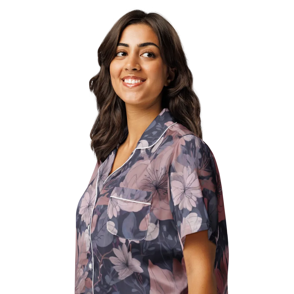 Moonlit Wildflower on Women's Short Sleeve Pajama Top — Left Front
