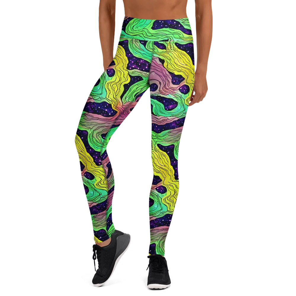 Psychedelic Tides on Yoga Leggings — Front