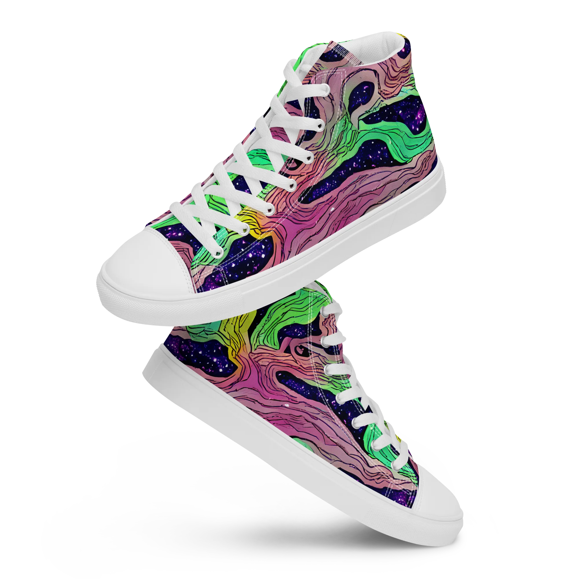 Psychedelic Tides on Men's High Top Canvas Shoes — Front
