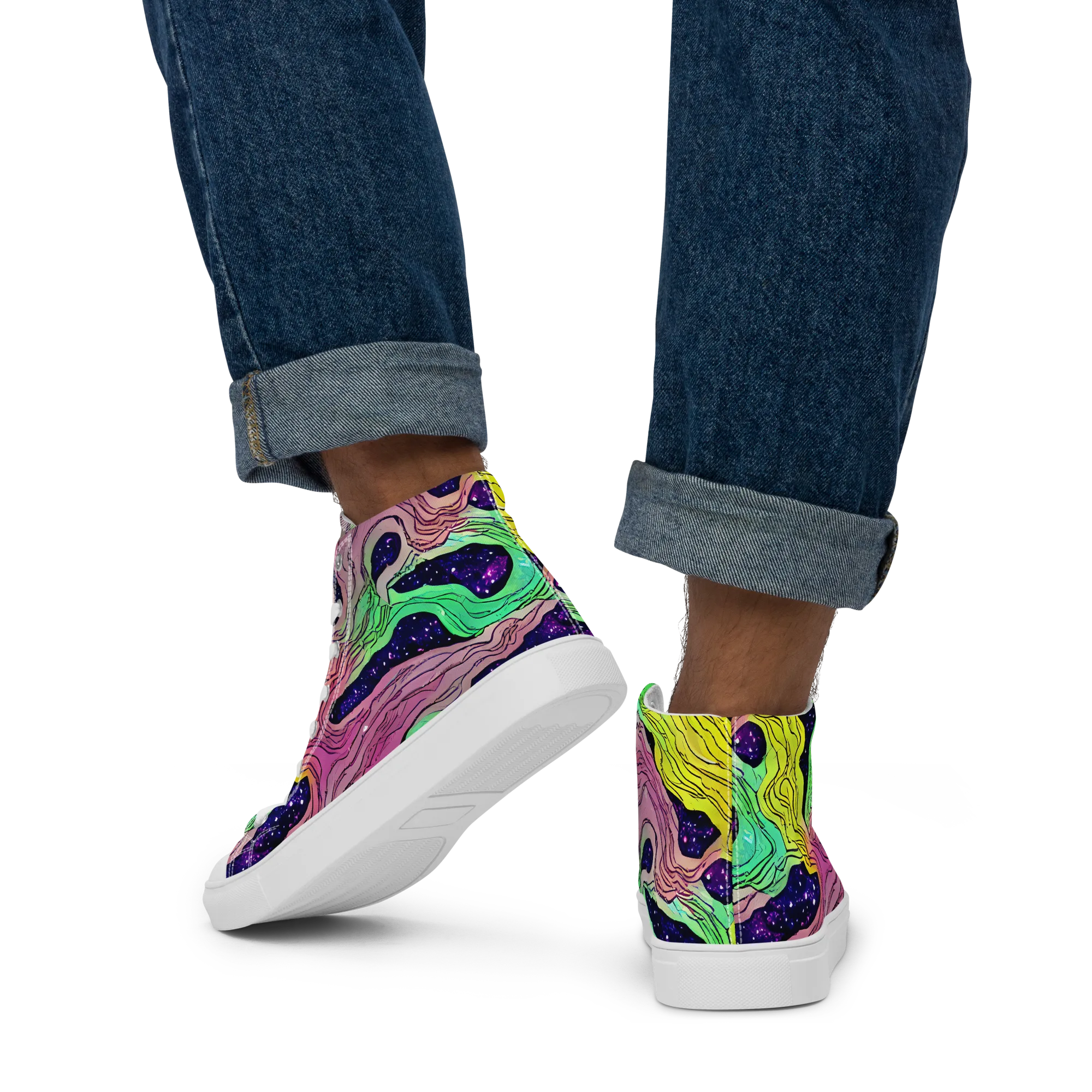 Psychedelic Tides on Men's High Top Canvas Shoes — Back