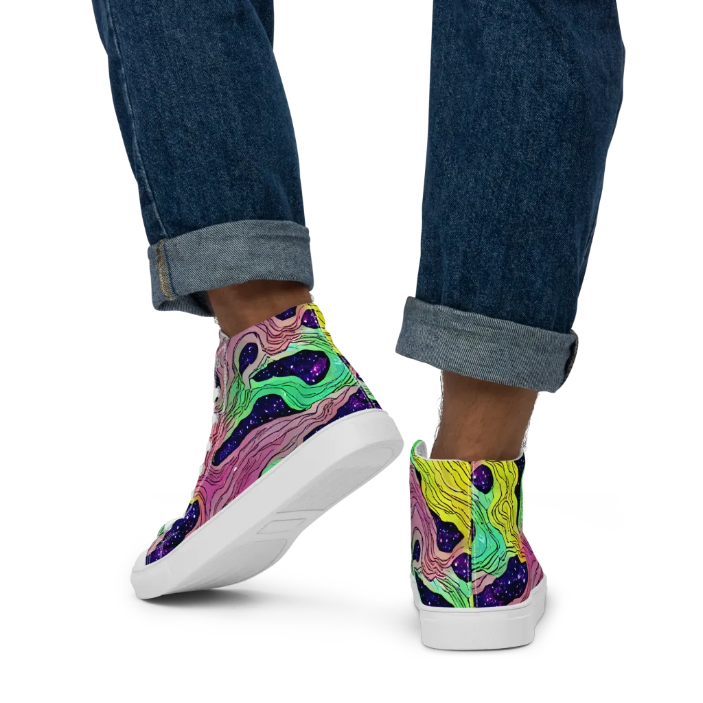 Psychedelic Tides on Men's High Top Canvas Shoes — Back