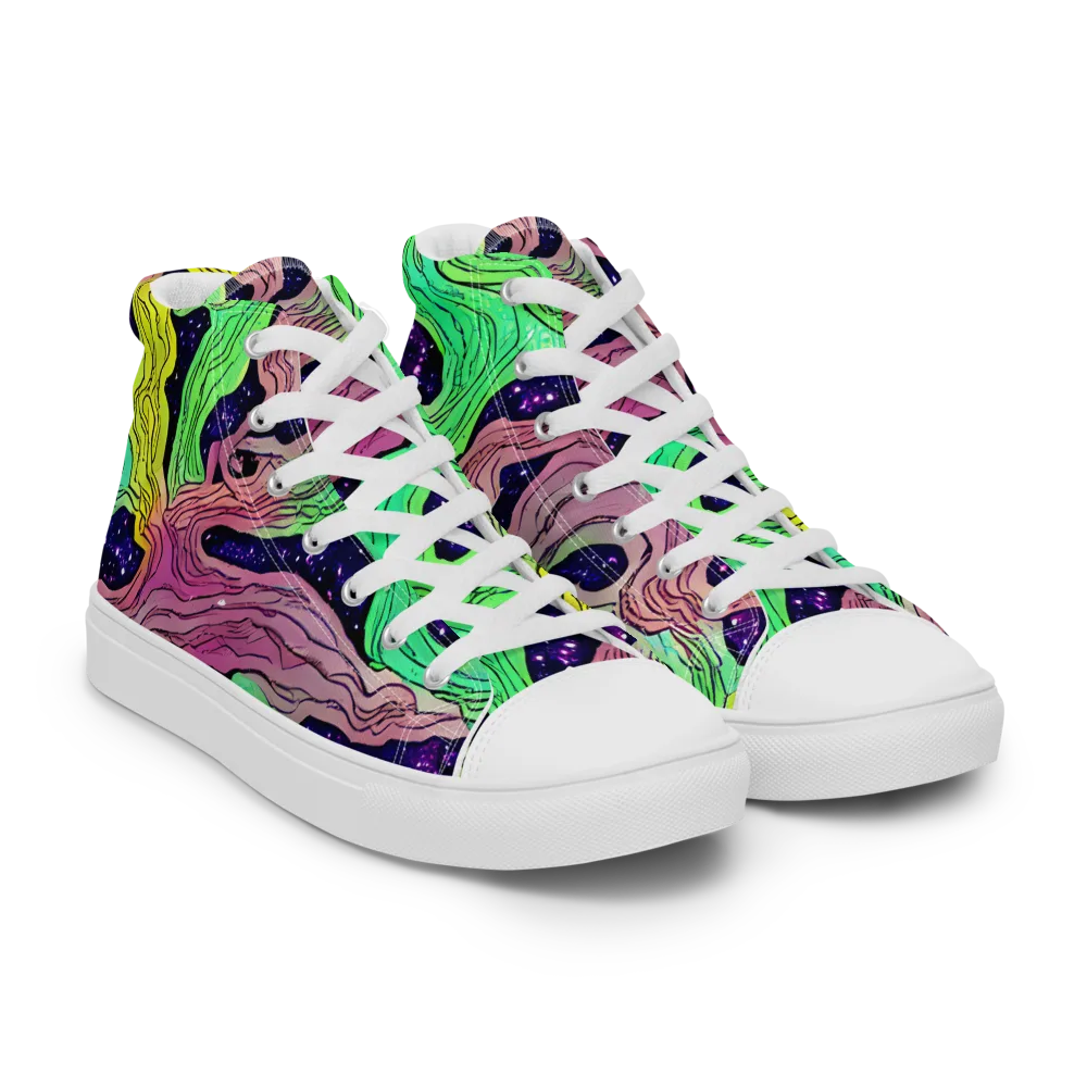 Psychedelic Tides on Women's High Top Canvas Shoes — Right Front