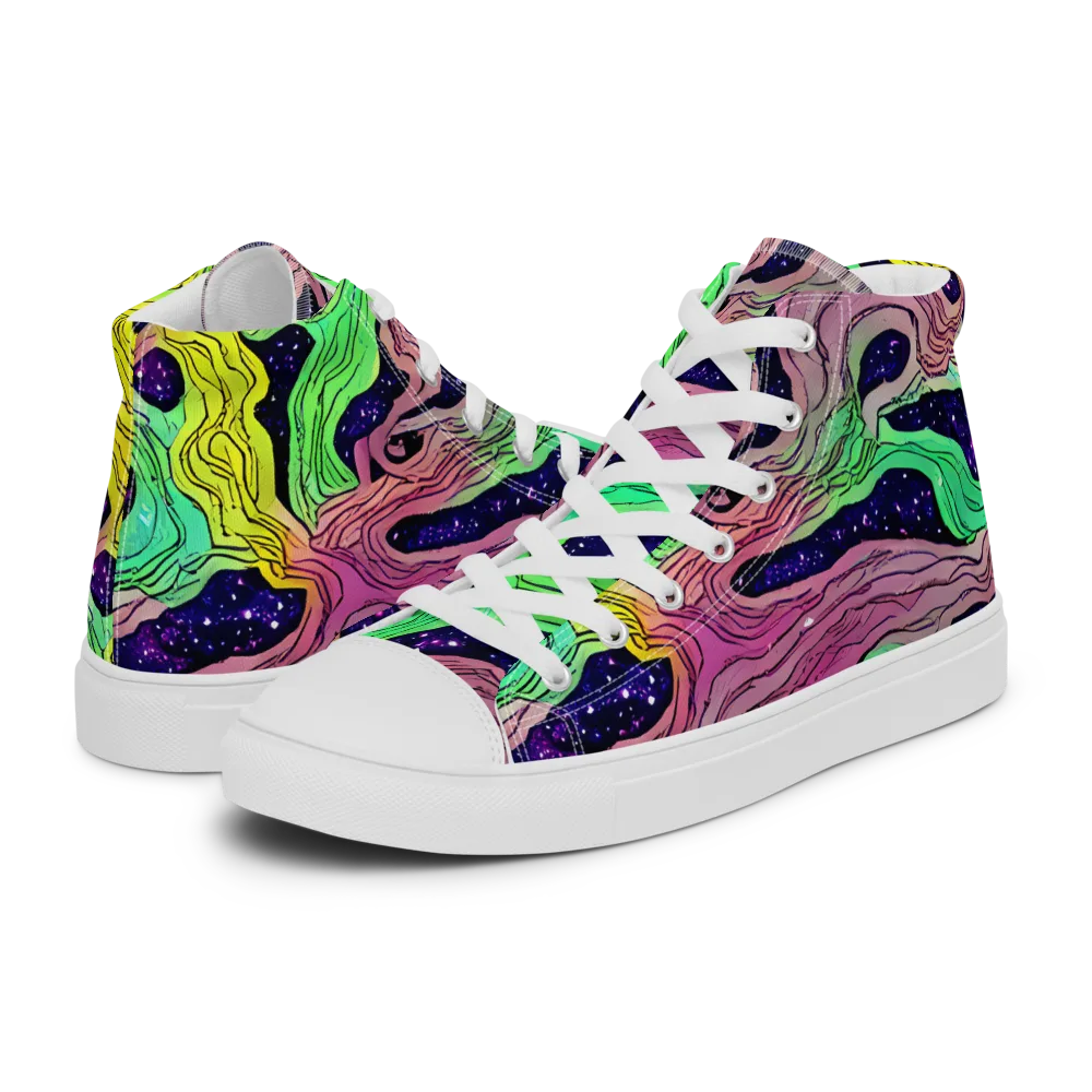Psychedelic Tides on Women's High Top Canvas Shoes — Left