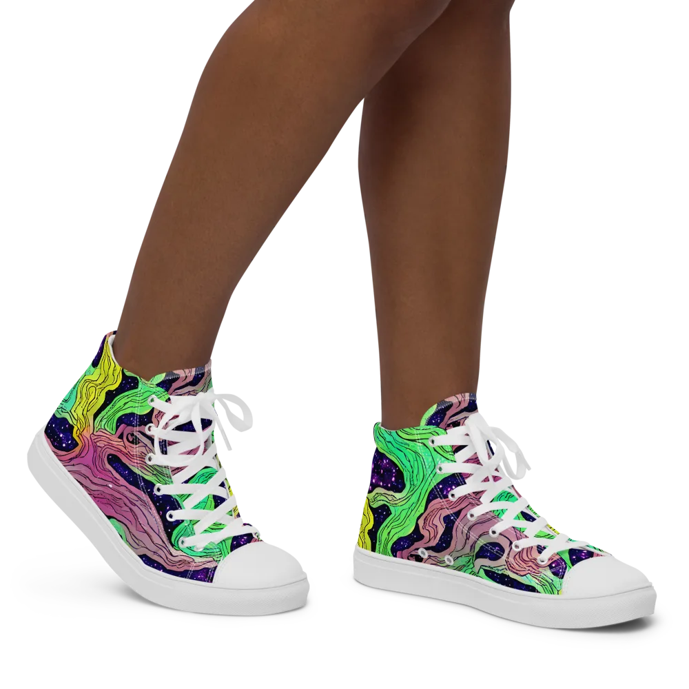 Psychedelic Tides on Women's High Top Canvas Shoes — Right
