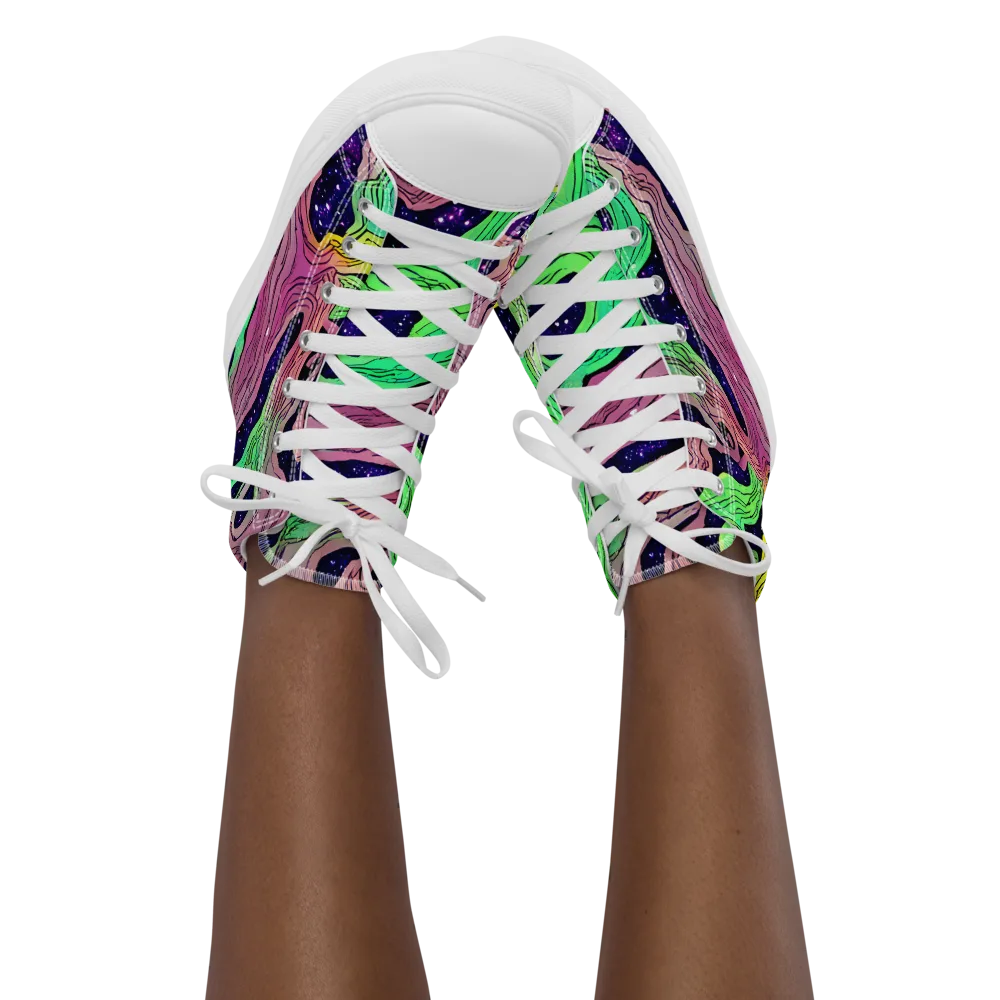 Psychedelic Tides on Women's High Top Canvas Shoes — Front