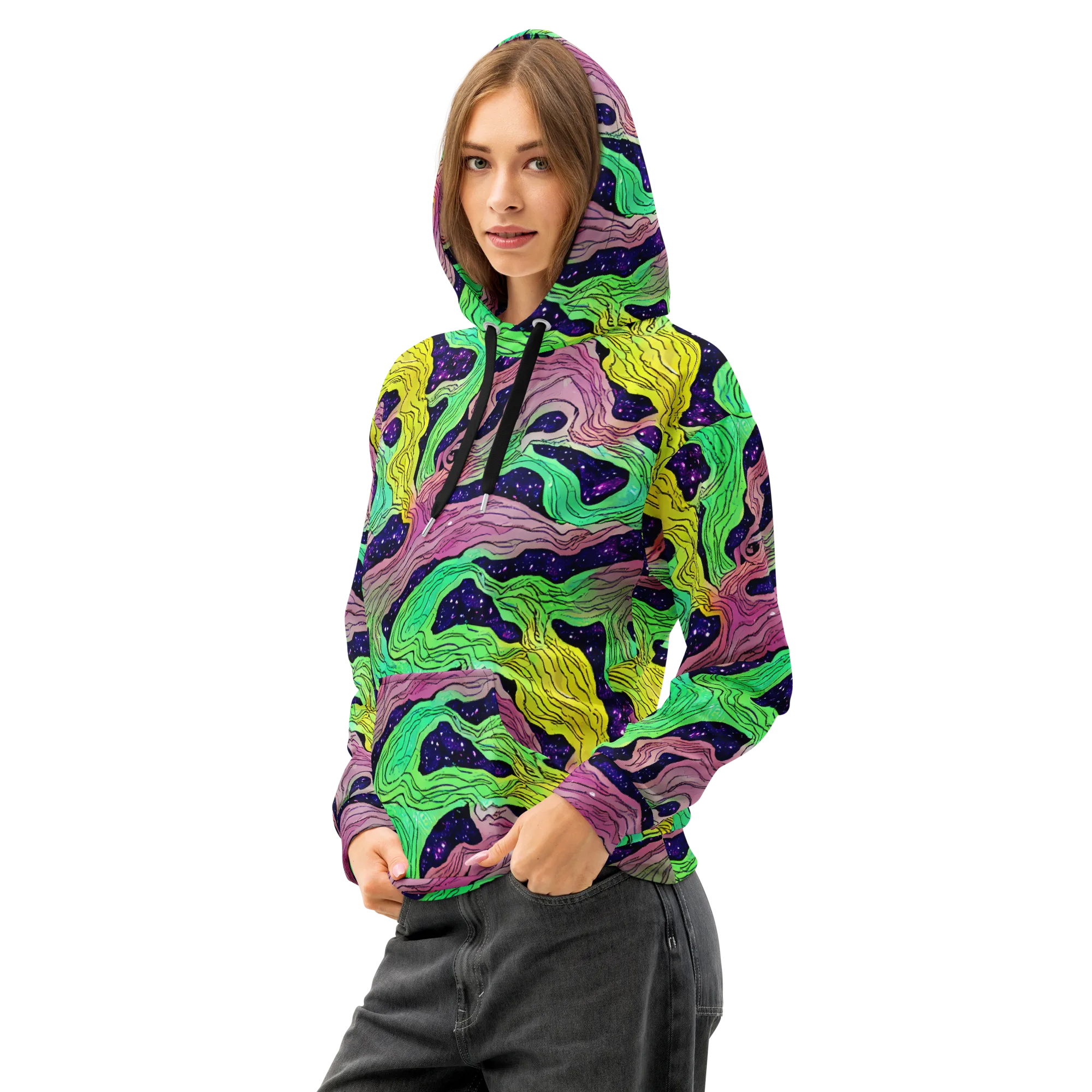 Psychedelic Tides on Cotton Hoodie — Left Front