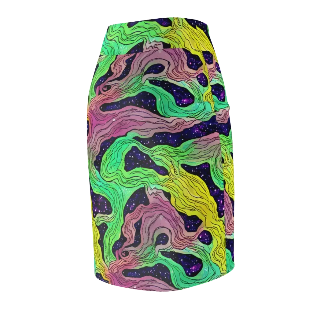 Psychedelic Tides on Pencil Skirt — Back Side