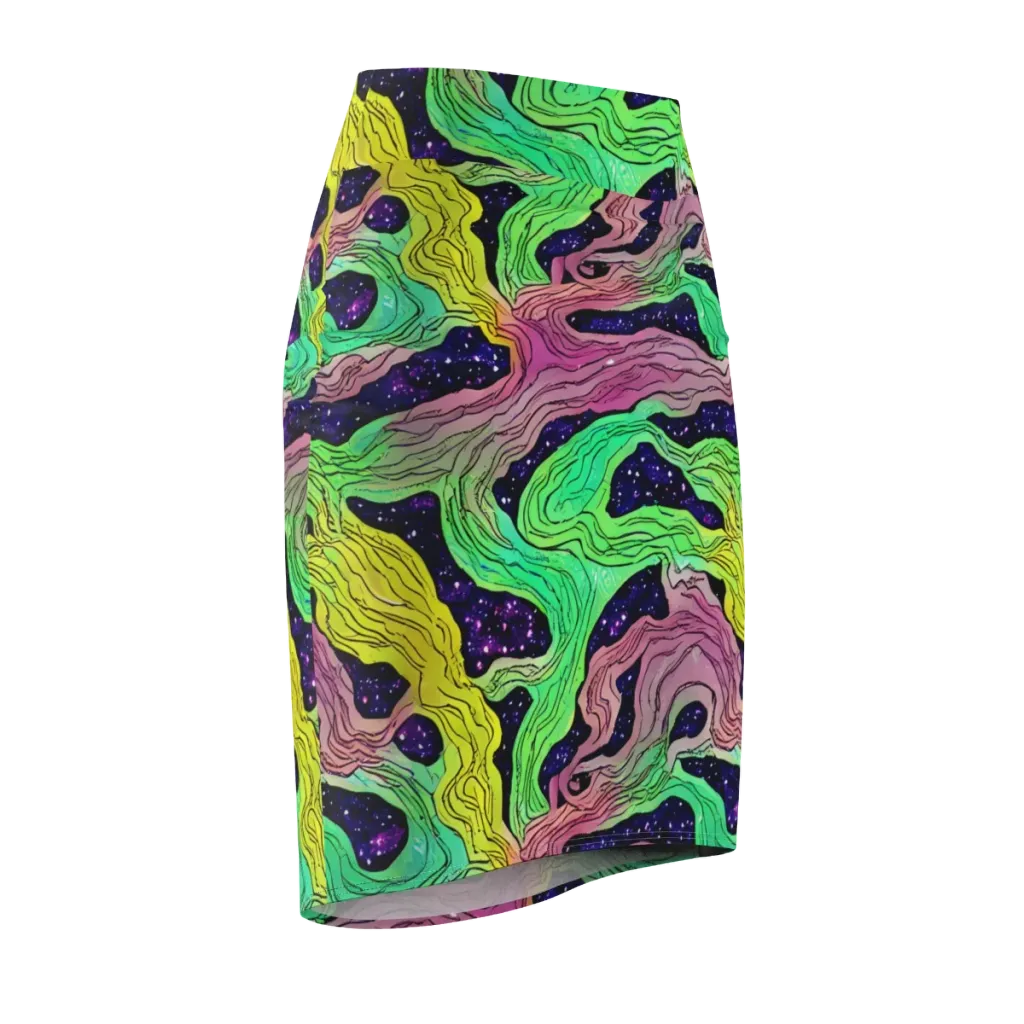 Psychedelic Tides on Pencil Skirt — Front Side