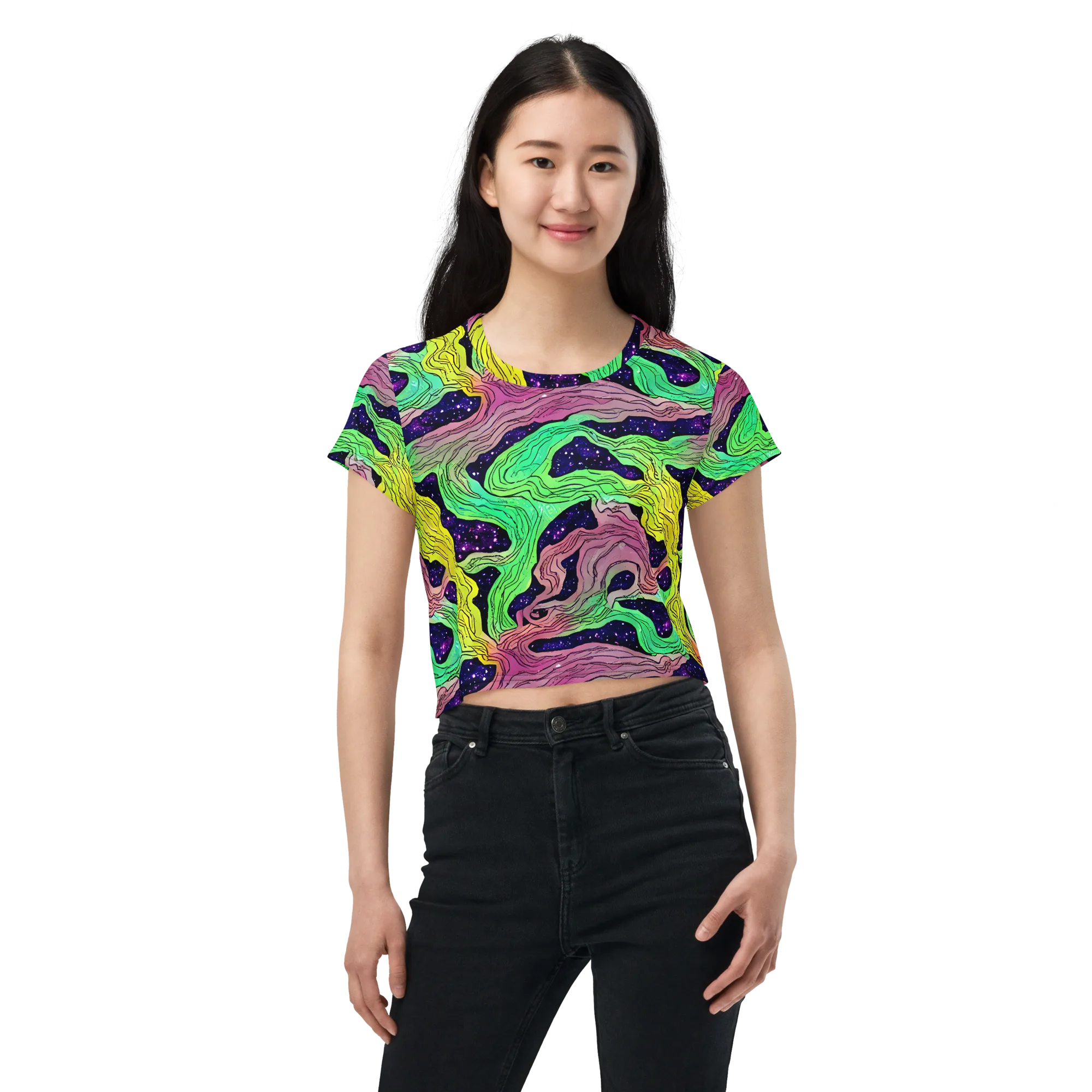 Psychedelic Tides on Crop Tee — Front