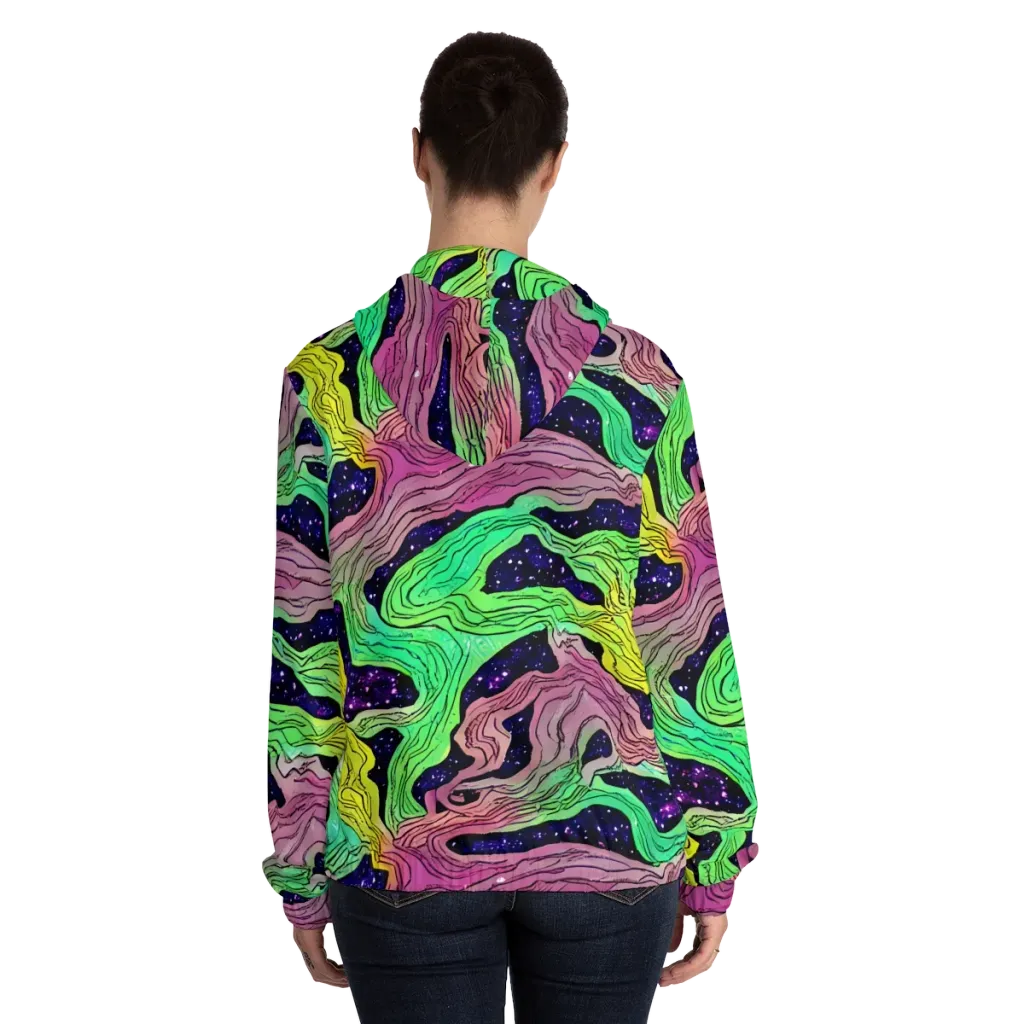 Psychedelic Tides on Women's Full-Zip Hoodie — Back On Person