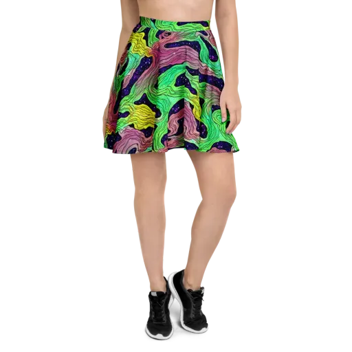 Psychedelic Tides on a Skater Skirt