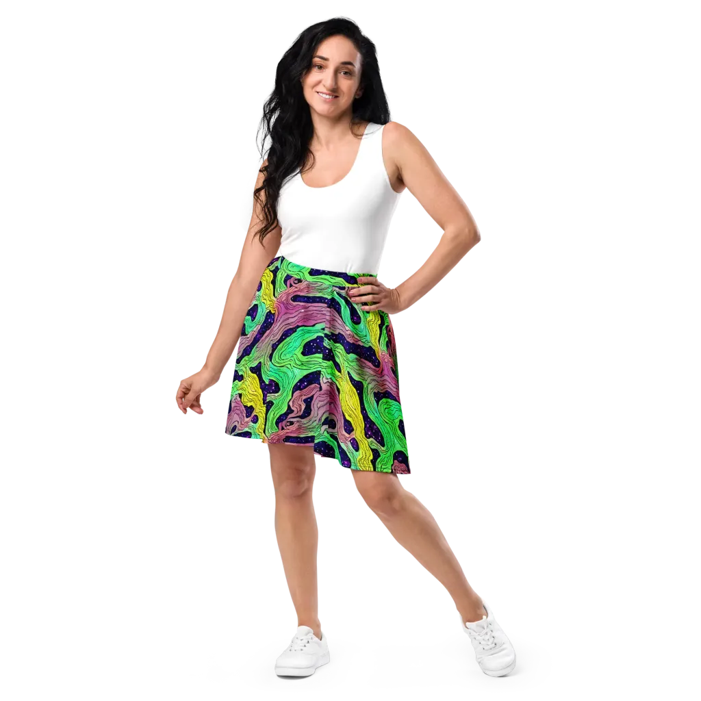 Psychedelic Tides on Skater Skirt — Front