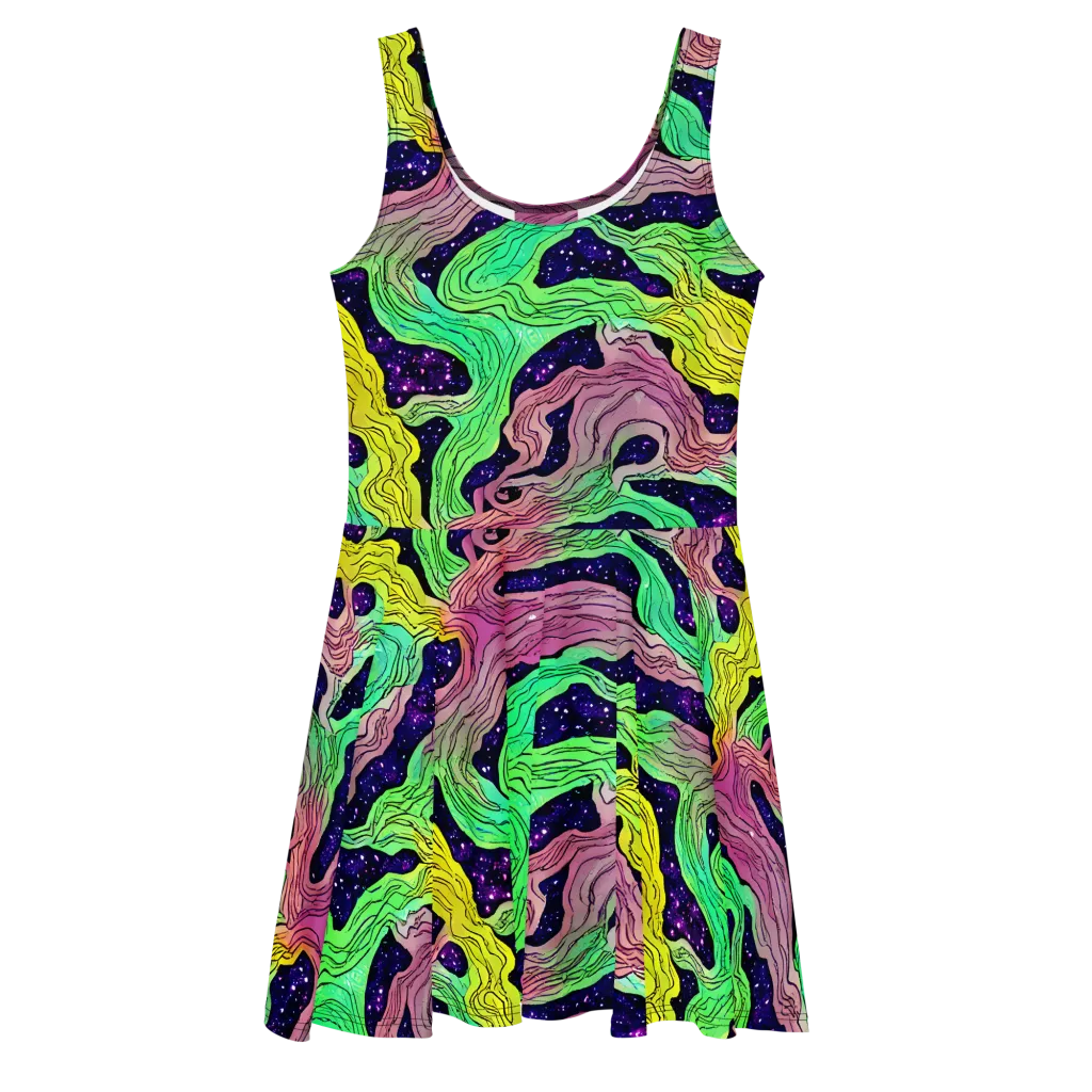 Psychedelic Tides on Skater Dress — Front