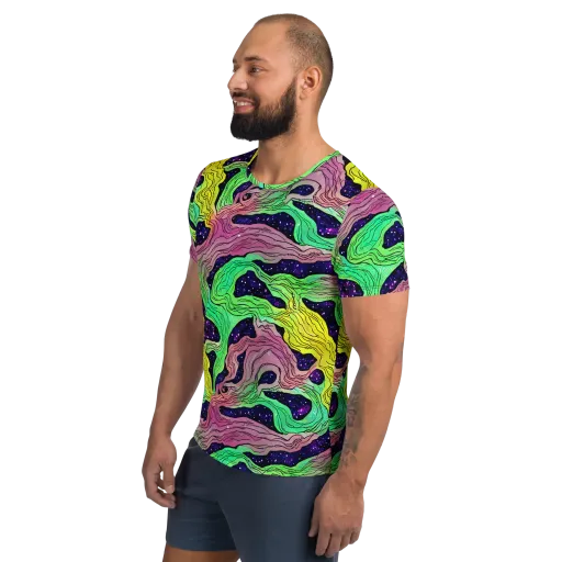 Psychedelic Tides on a Men's Athletic T-Shirt