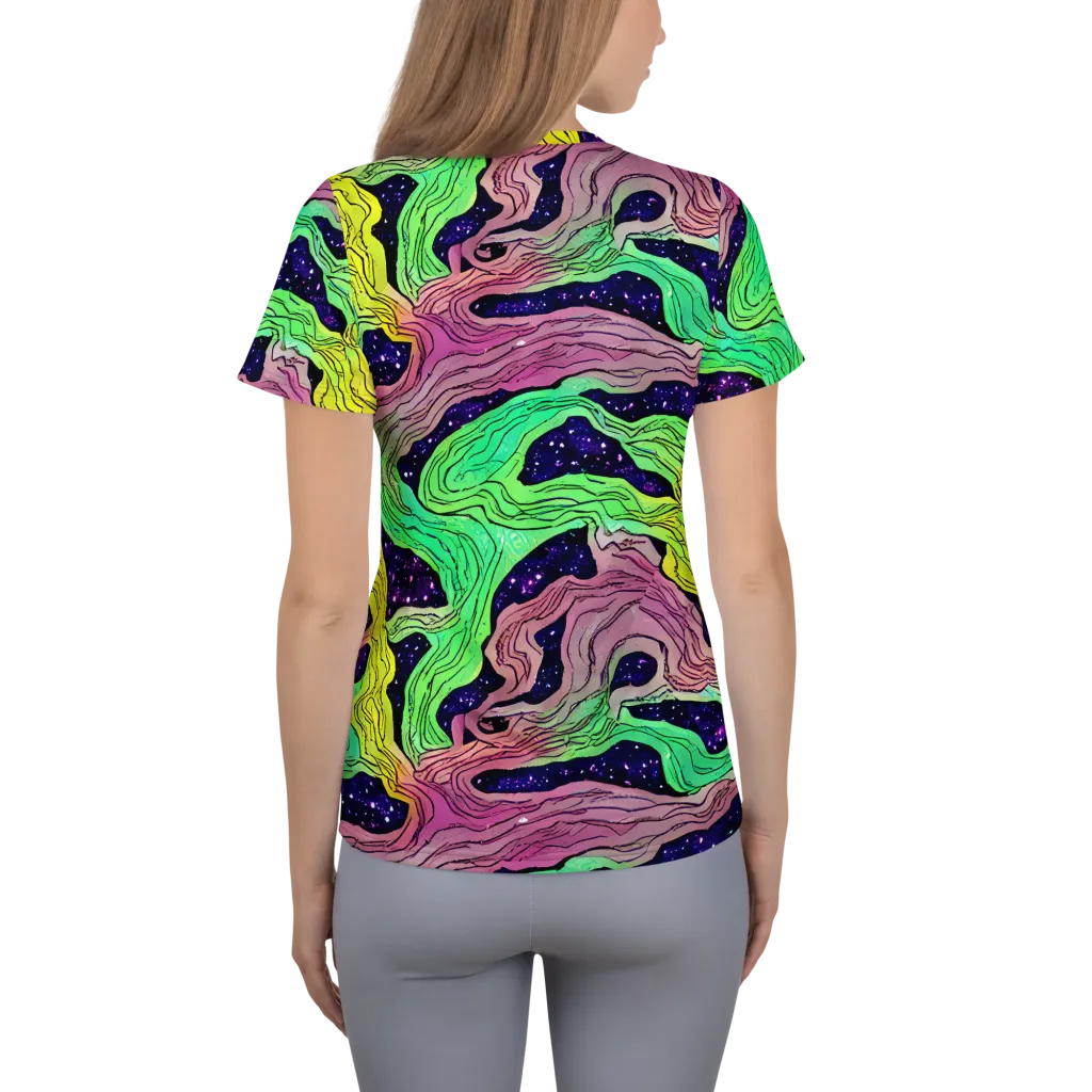 Psychedelic Tides on Women's Athletic T-Shirt — Back