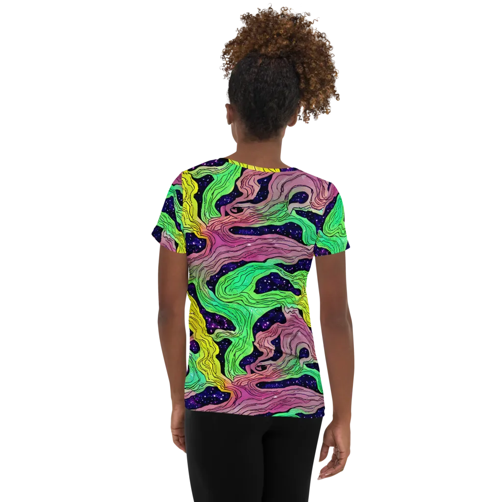 Psychedelic Tides on Women's Athletic T-Shirt — Back