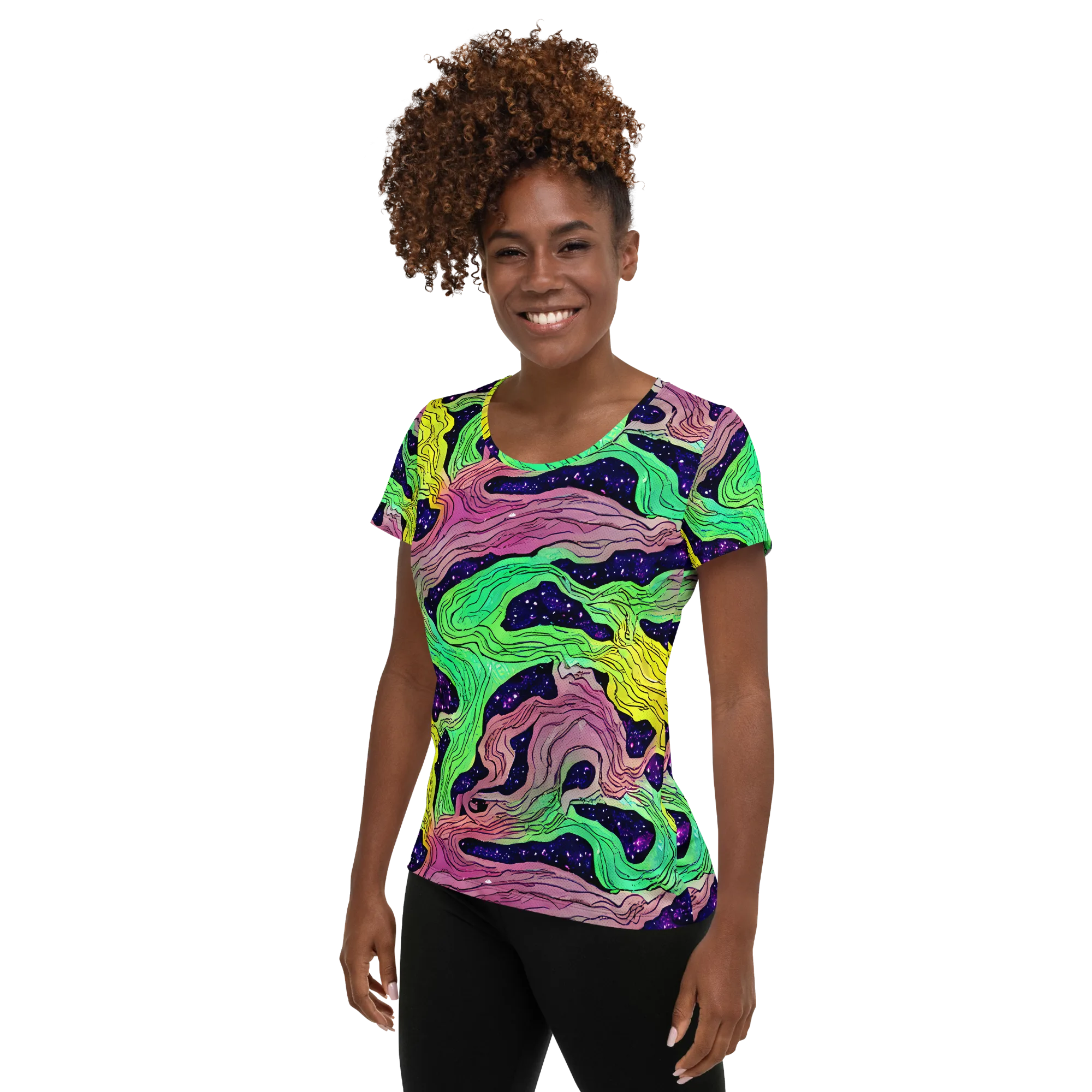 Psychedelic Tides on Women's Athletic T-Shirt — Left