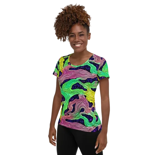 Psychedelic Tides on a Women's Athletic T-Shirt