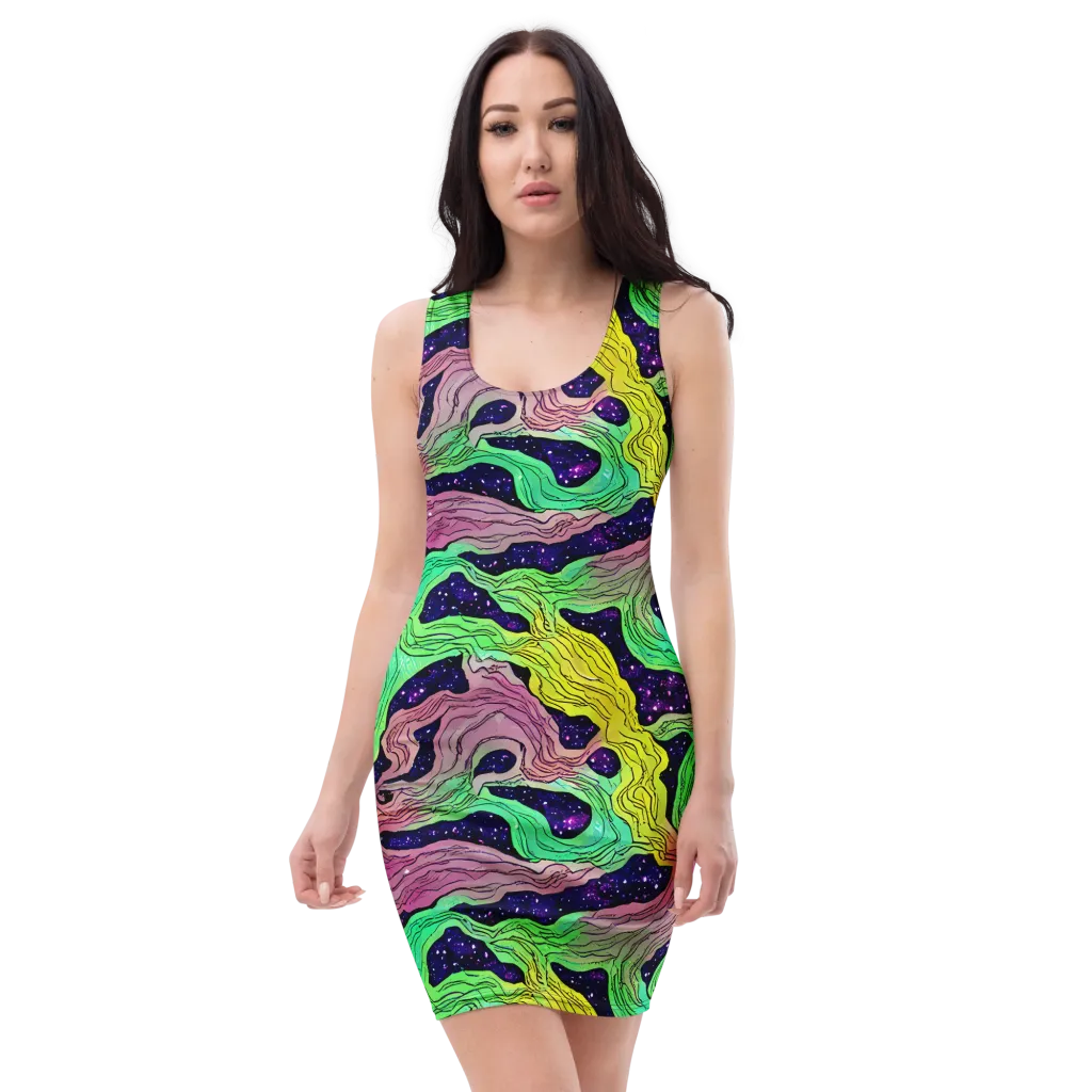 Psychedelic Tides on Bodycon Dress — Front