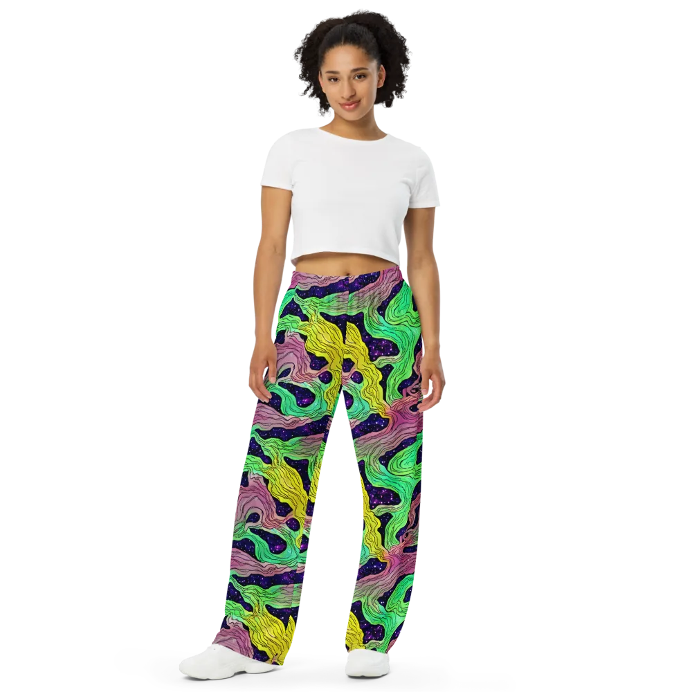 Psychedelic Tides on Wide-Leg Pants — Front