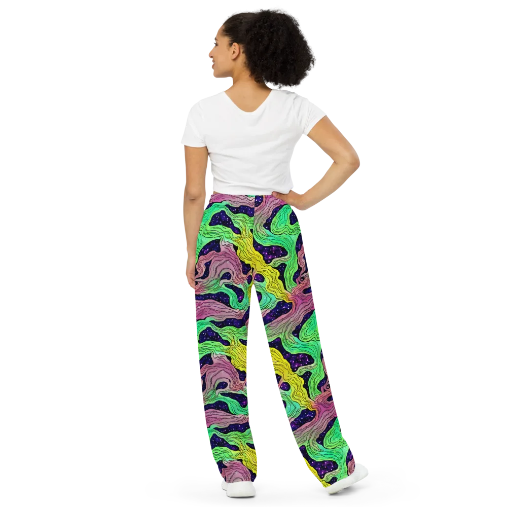 Psychedelic Tides on Wide-Leg Pants — Back
