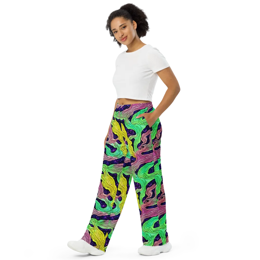 Psychedelic Tides on Wide-Leg Pants — Left Front