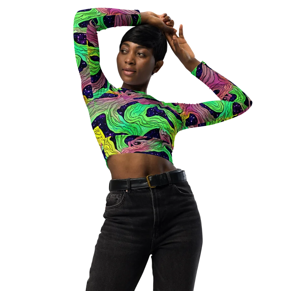 Psychedelic Tides on Long Sleeve Crop Top — Front