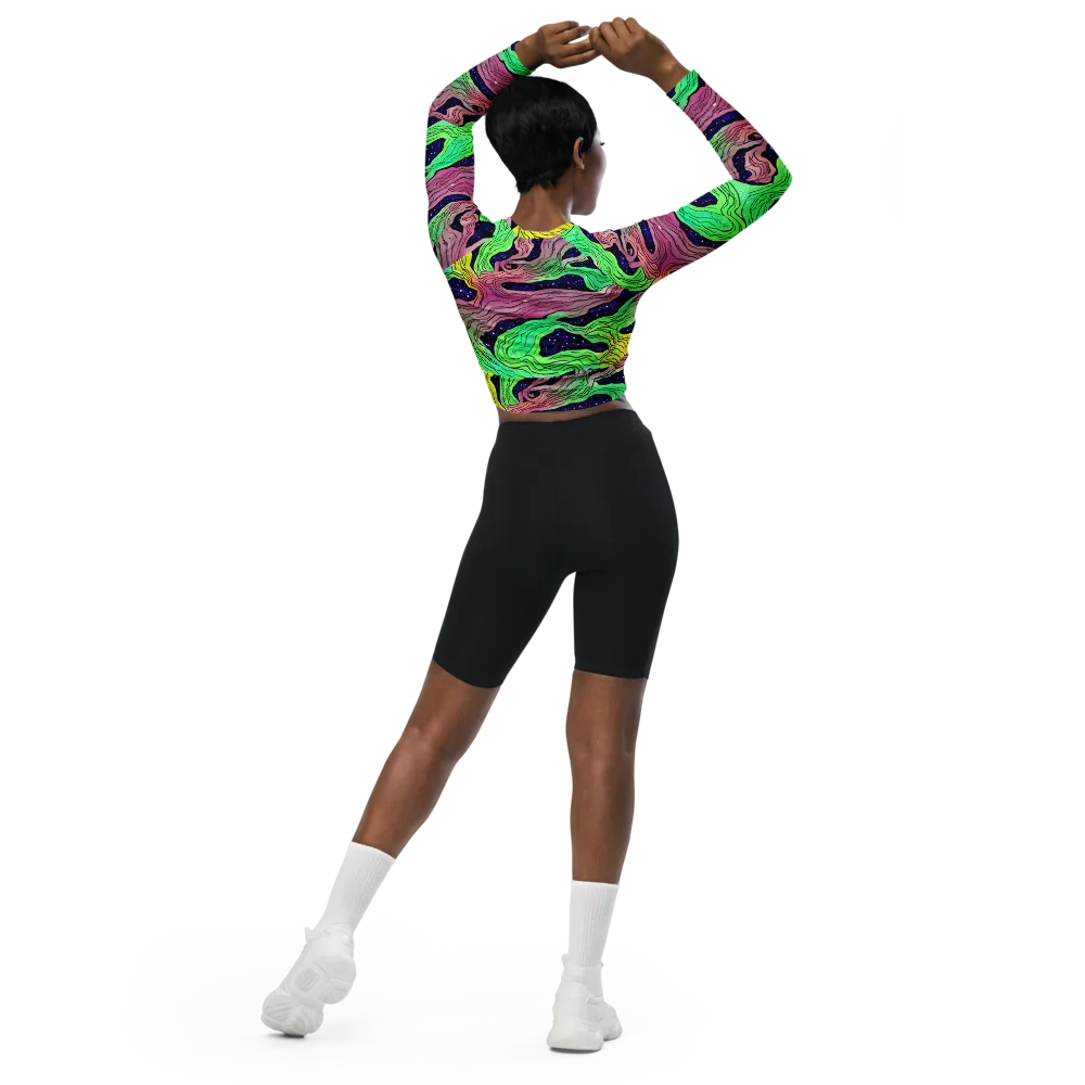 Psychedelic Tides on Long Sleeve Crop Top — Back