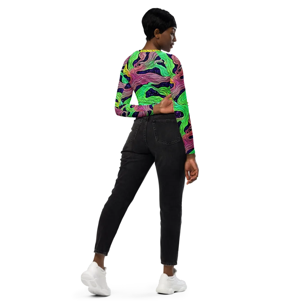 Psychedelic Tides on Long Sleeve Crop Top — Right Back