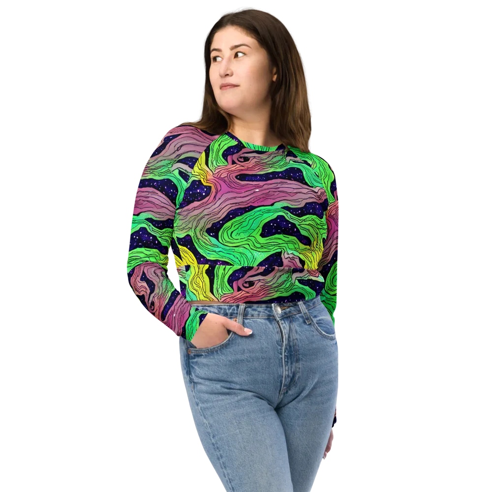 Psychedelic Tides on Long Sleeve Crop Top — Front