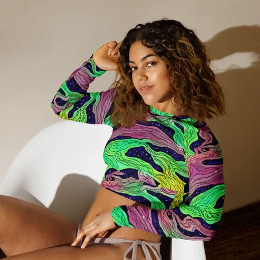 Psychedelic Tides on a Long Sleeve Crop Top