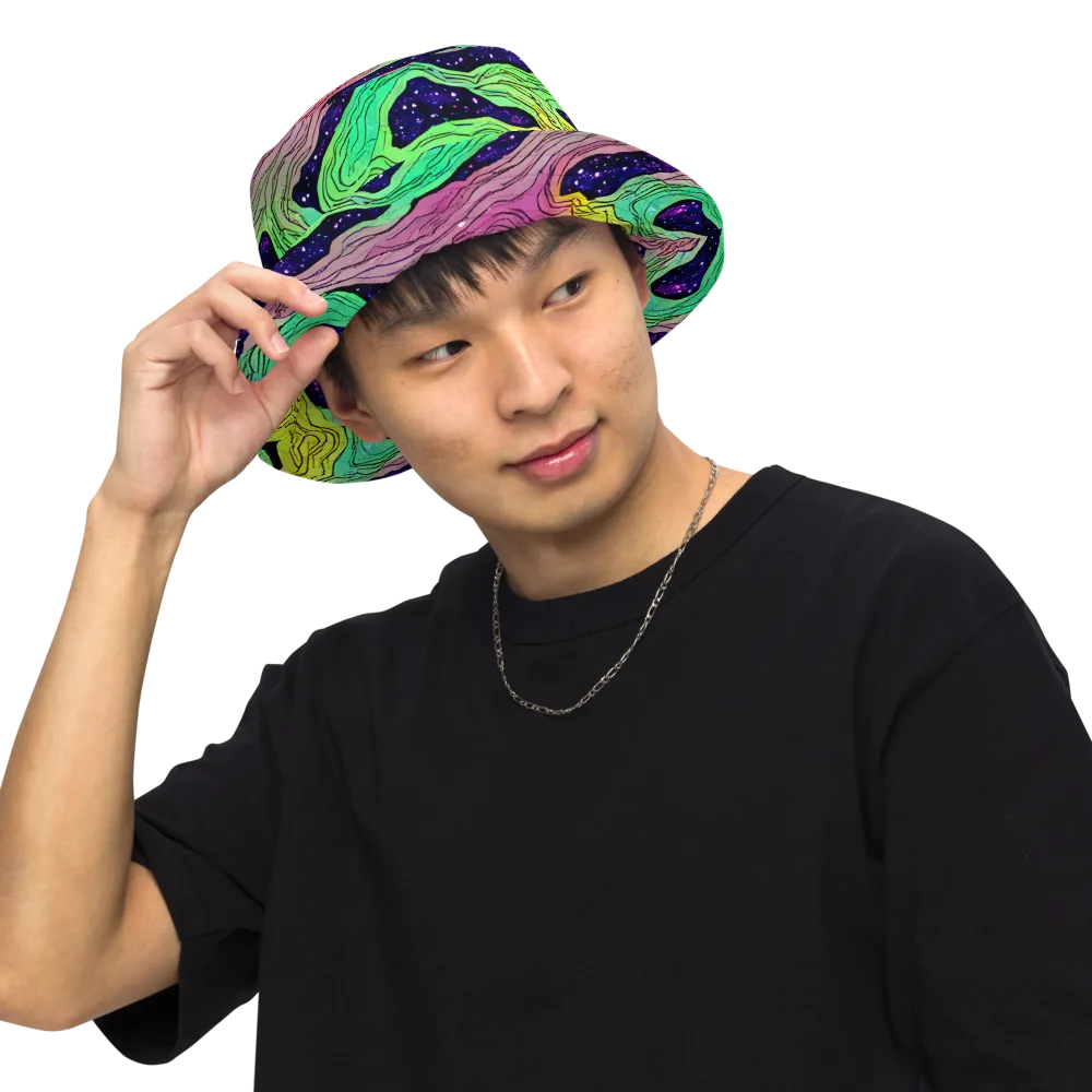 Psychedelic Tides on Reversible Bucket Hat — Front Inside